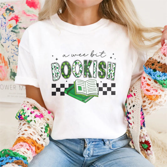 Wardrobecart A Wee Bit Bookish With Open Book And Checkered Pattern Unisex Classic T-shirt