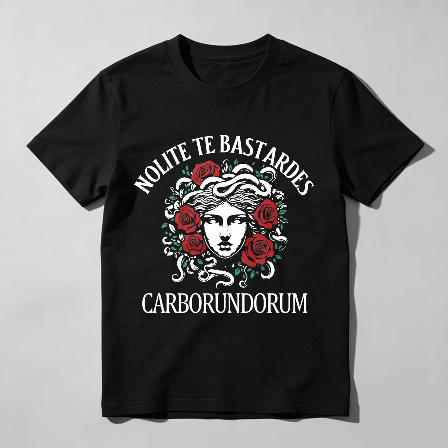 Wardrobecart Nolite Te Bastardes Carborundorum Medusa With Roses And Latin Text Unisex Classic T-shirt