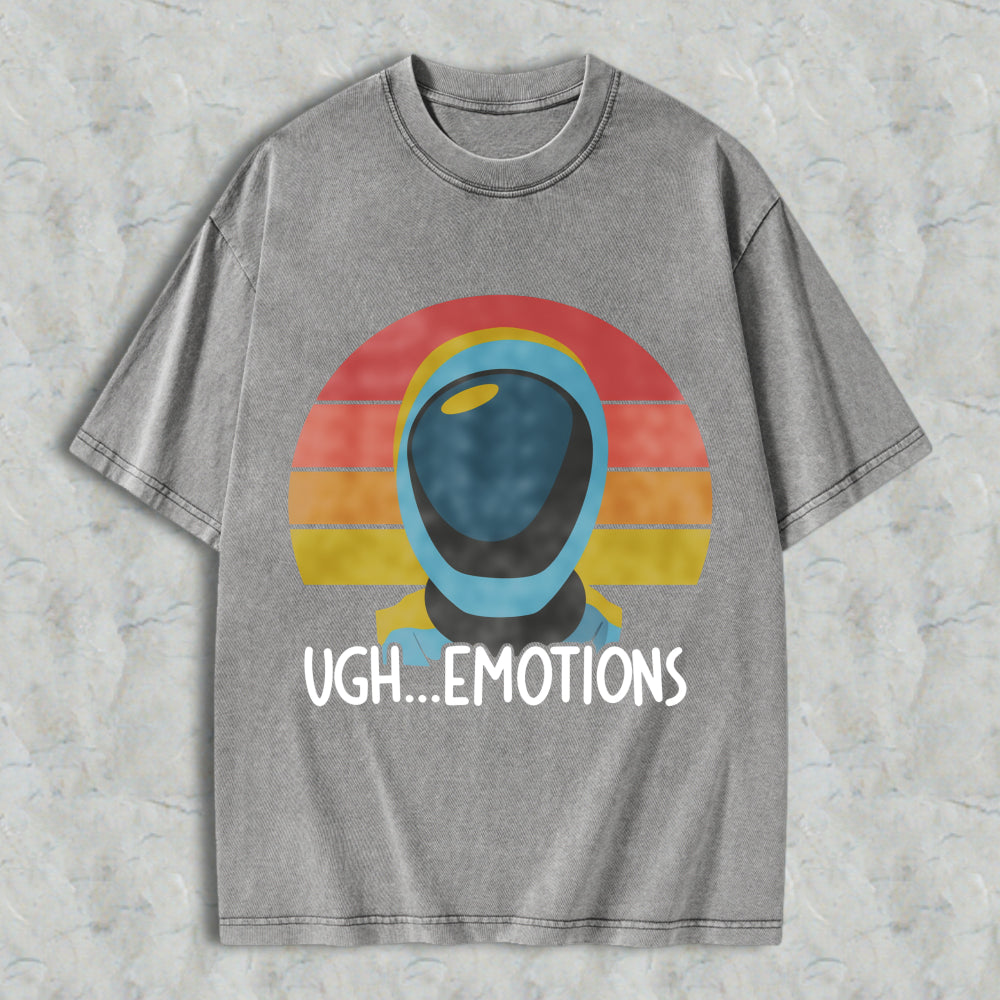 Wardrobecart Astronaut Helmet With Retro Sunset And Text Ugh Emotions Unisex Washed T-shirt