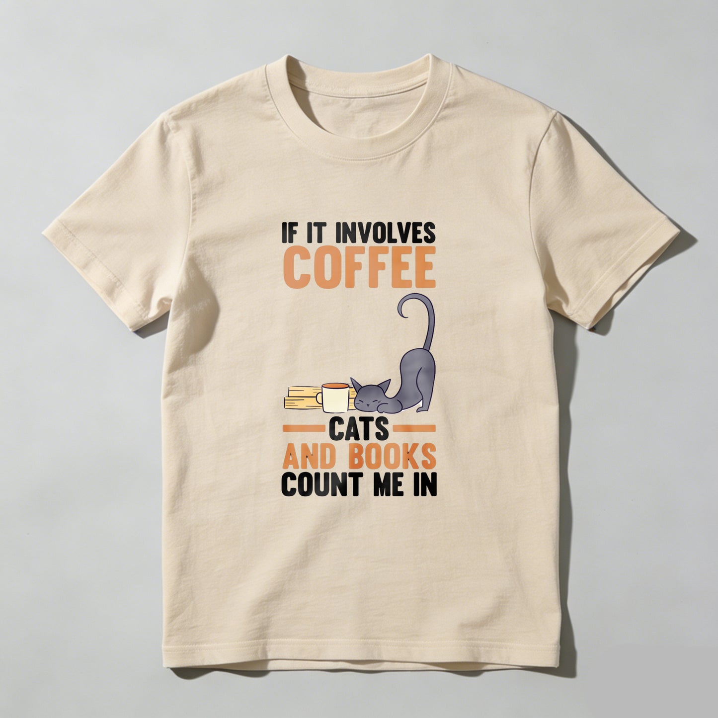 Wardrobecart Coffee And Books Cat Design Unisex Classic T-shirt