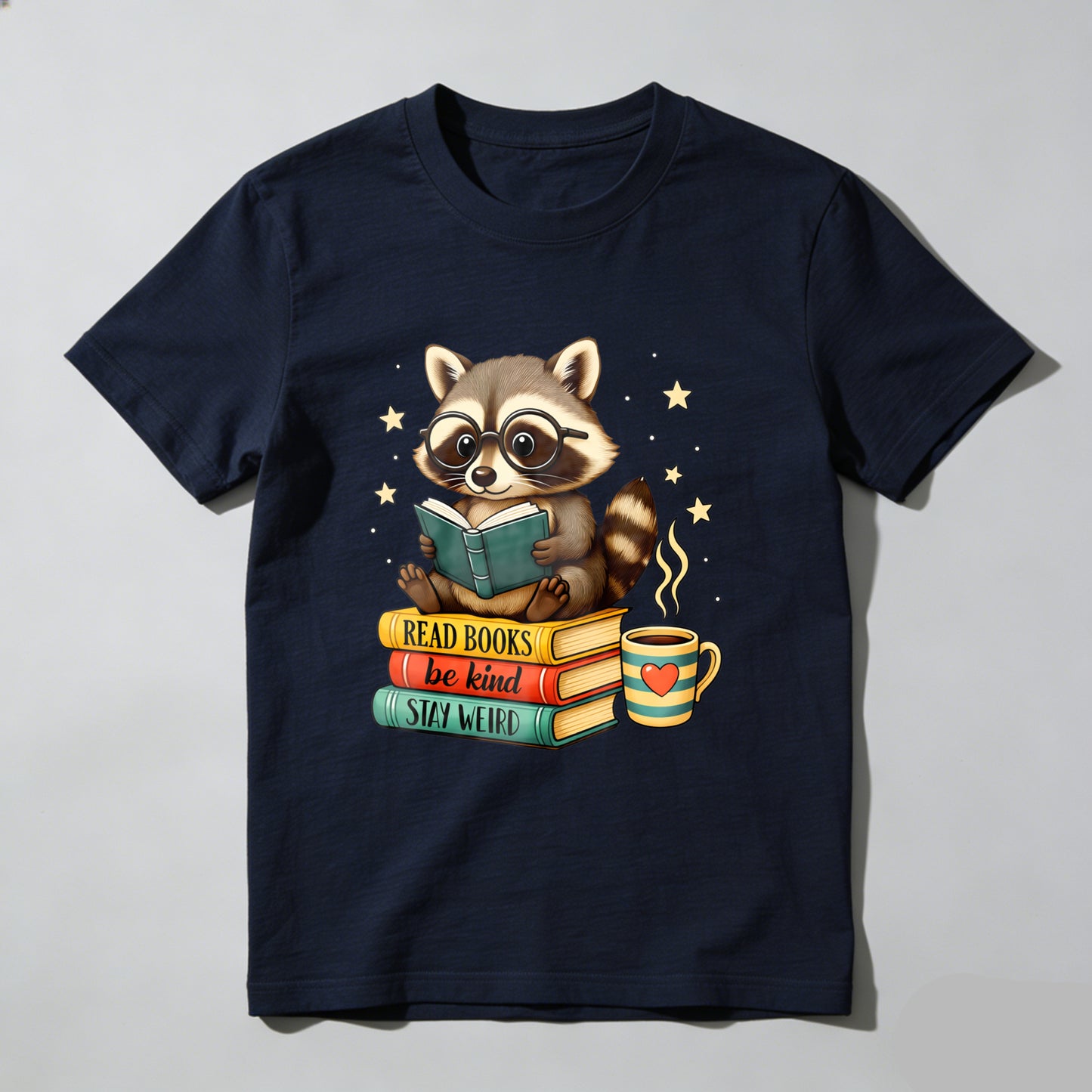 Wardrobecart Raccoon Reading Books With Coffee And Stars Unisex Classic T-shirt