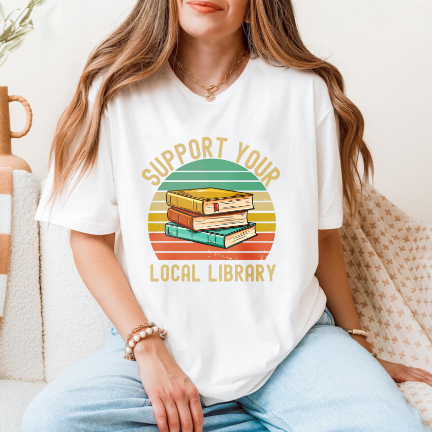 Wardrobecart Support Your Local Library Books Stack Sunset Unisex Classic T-shirt