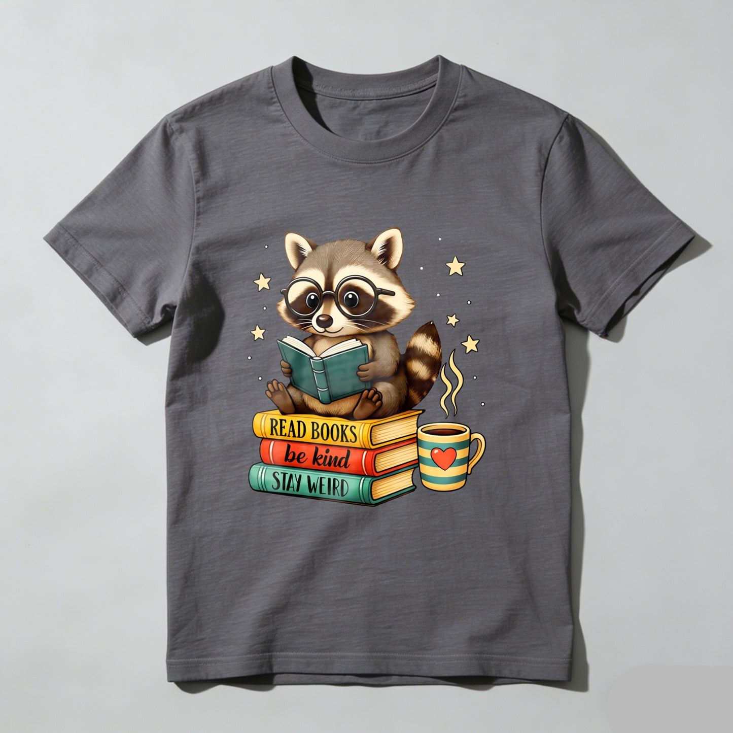 Wardrobecart Raccoon Reading Books With Coffee And Stars Unisex Classic T-shirt