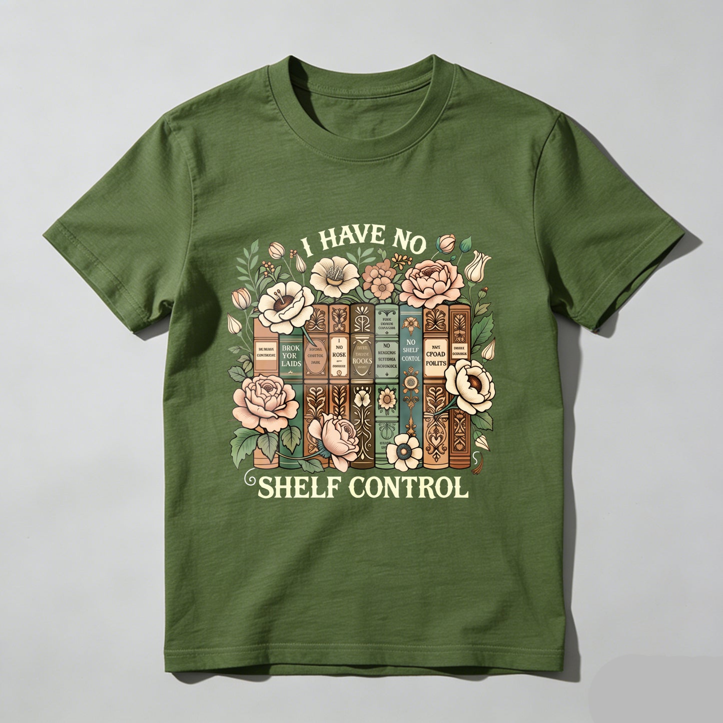 Wardrobecart Floral Bookshelf Design With Vintage Books And Roses Unisex Classic T-shirt