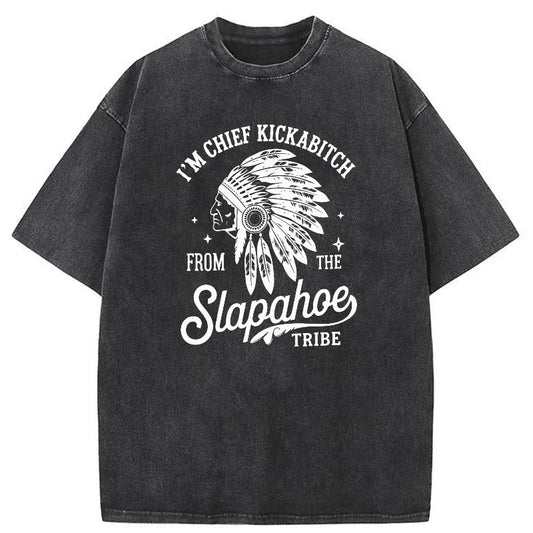 Chief Kickabitch From Slapahoe Tribe Washed Cotton T-Shirt