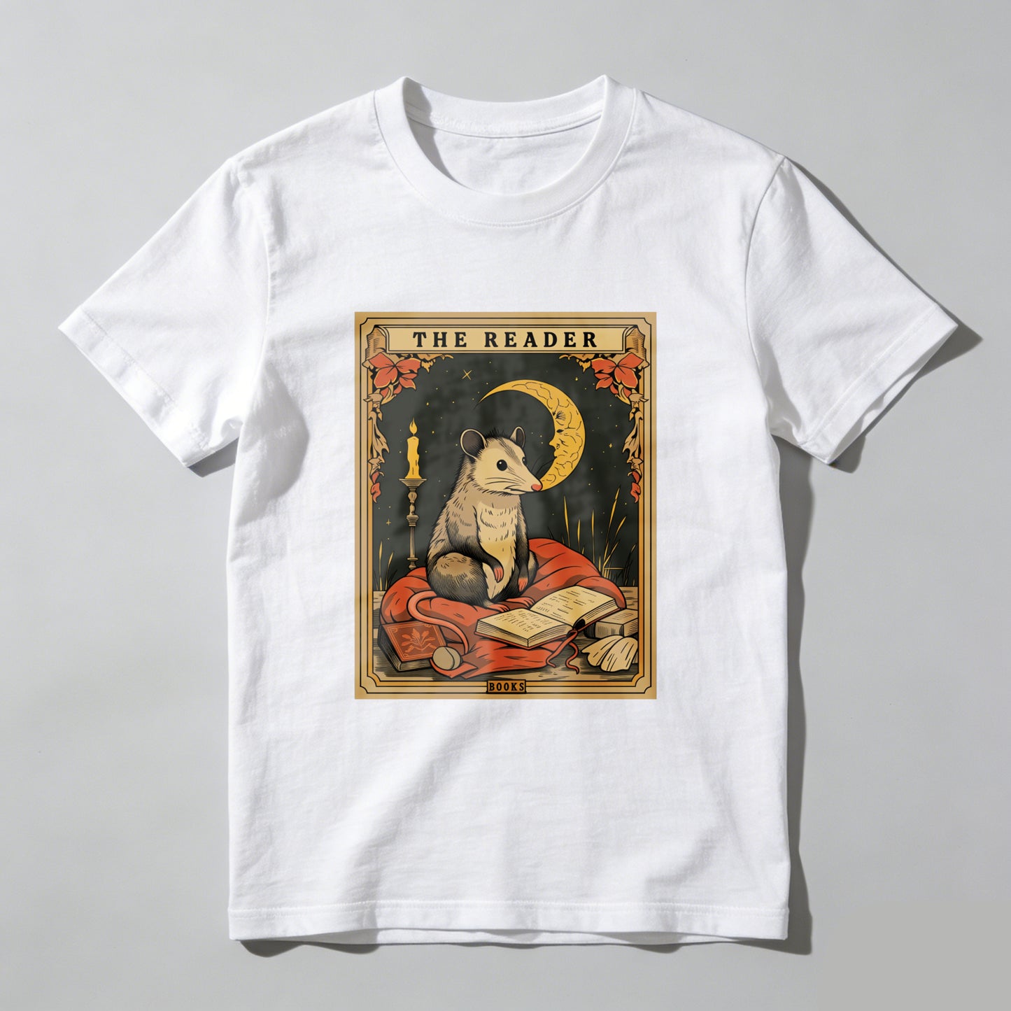 Wardrobecart The Reader Mouse Book Moon Candle Leaves Unisex Classic T-shirt