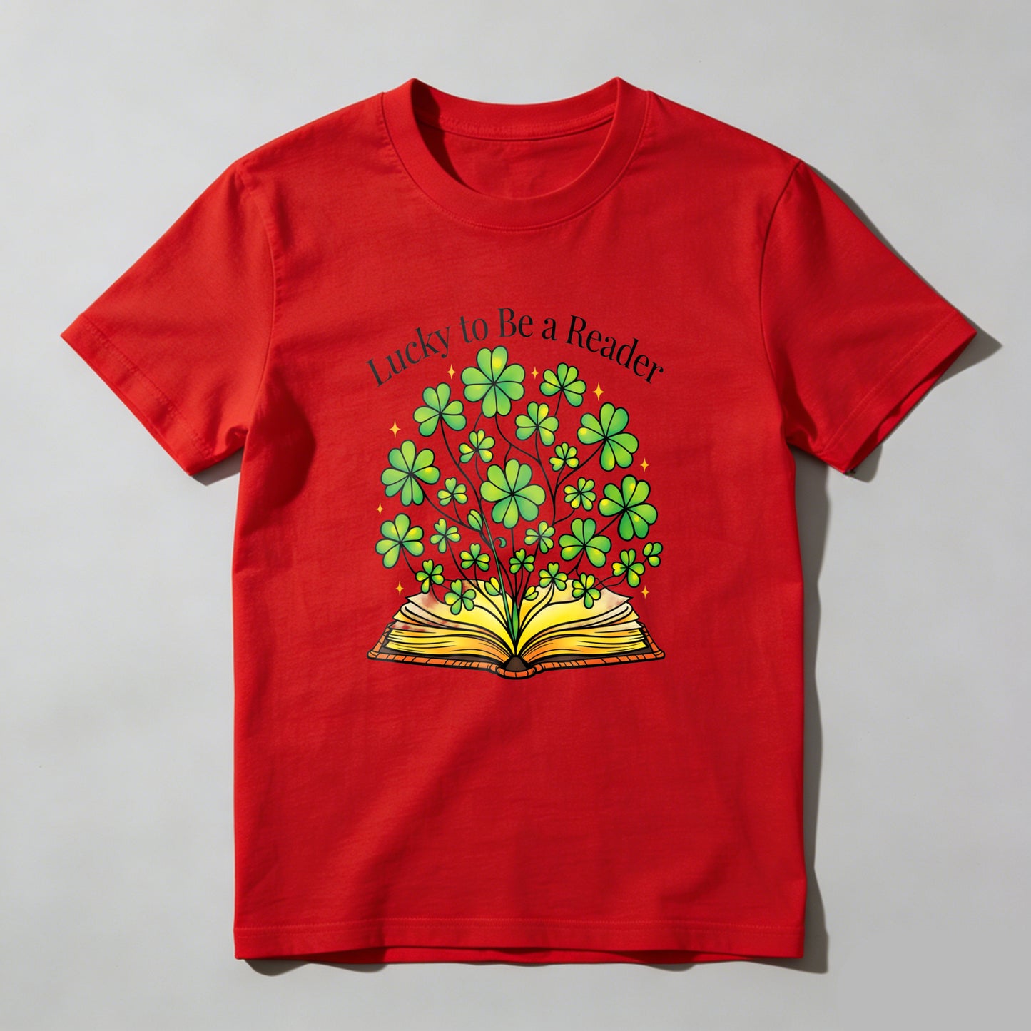 Wardrobecart Lucky To Be A Reader Book With Clovers Unisex Classic T-shirt