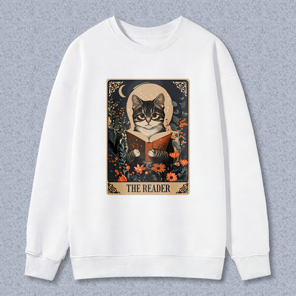 Wardrobecart Cat Reading Book With Flowers And Moon The Reader Unisex Classic Sweatshirt