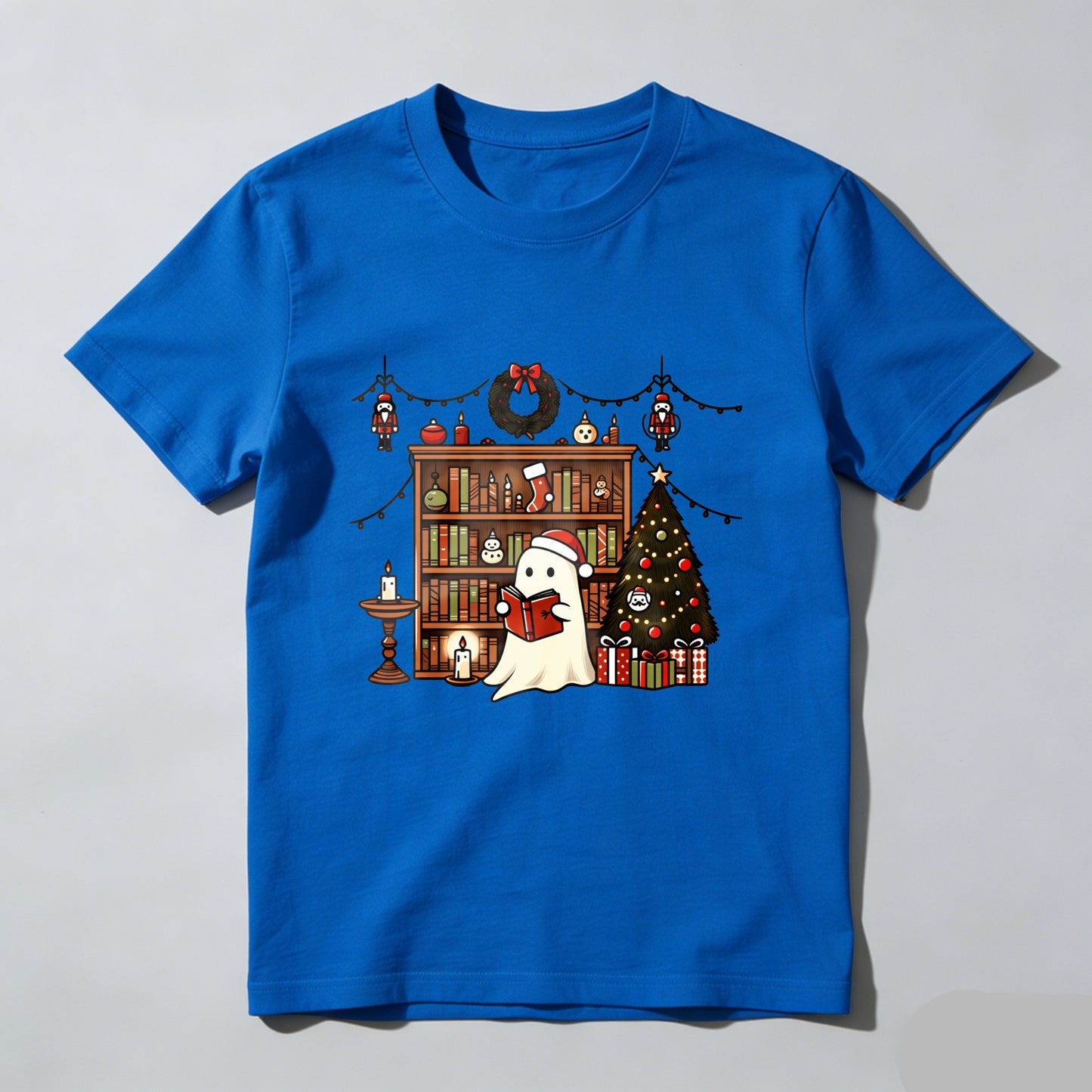 Wardrobecart Ghost Reading Book Christmas Tree Shelf Decorations Unisex Classic T-shirt