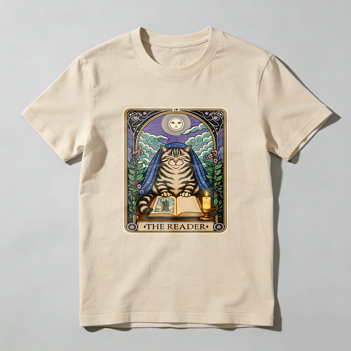 Wardrobecart Cat Reading Book Under Moonlight Unisex Classic T-shirt