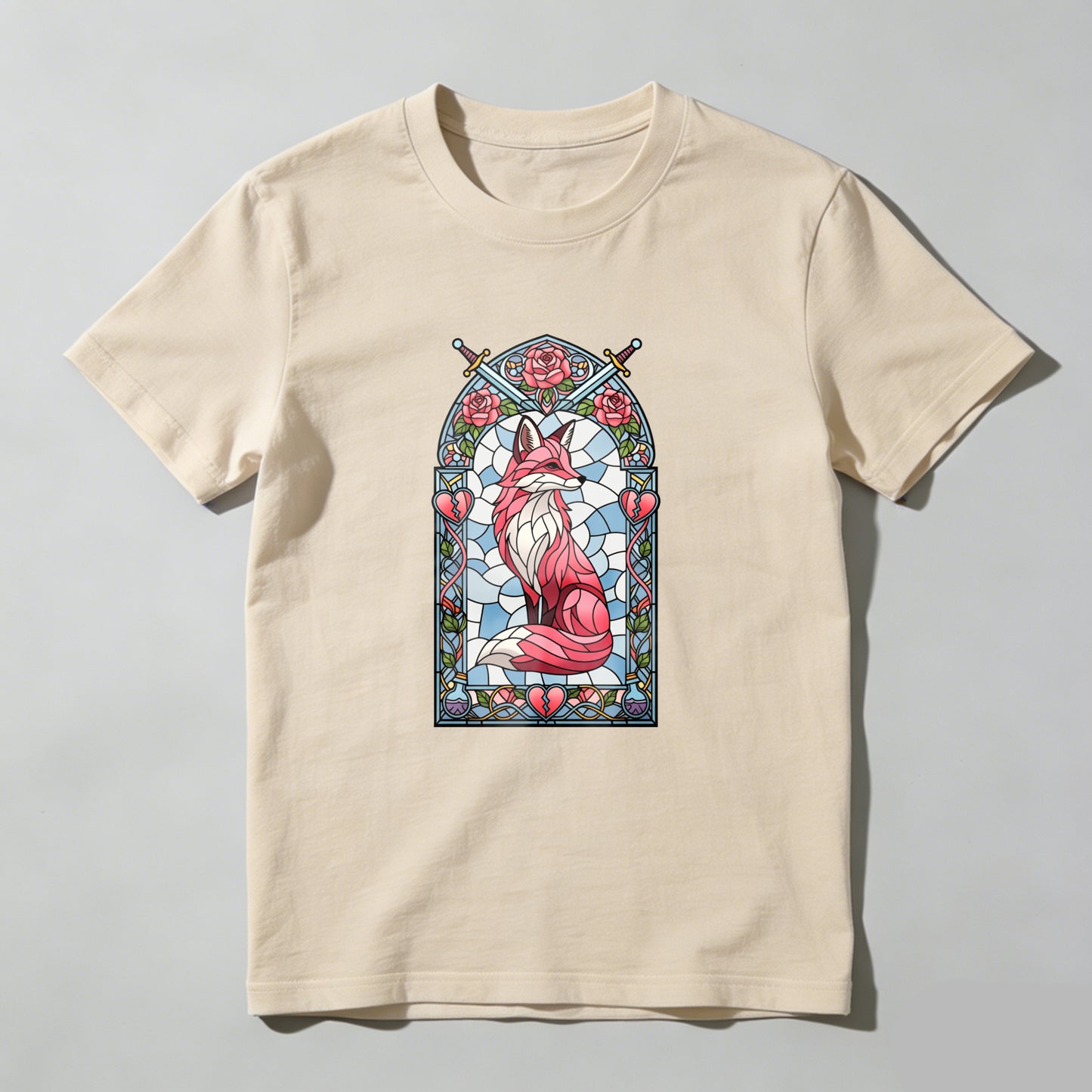 Wardrobecart Stained Glass Fox With Roses And Heart Unisex Classic T-shirt