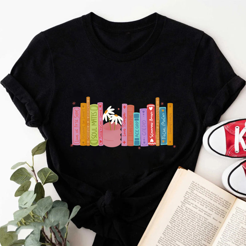 Wardrobecart Colorful Bookshelf With Potted Plant Unisex Classic T-shirt