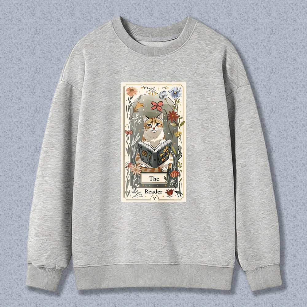 Wardrobecart Cat Reading Book Floral Frame The Reader Unisex Classic Sweatshirt