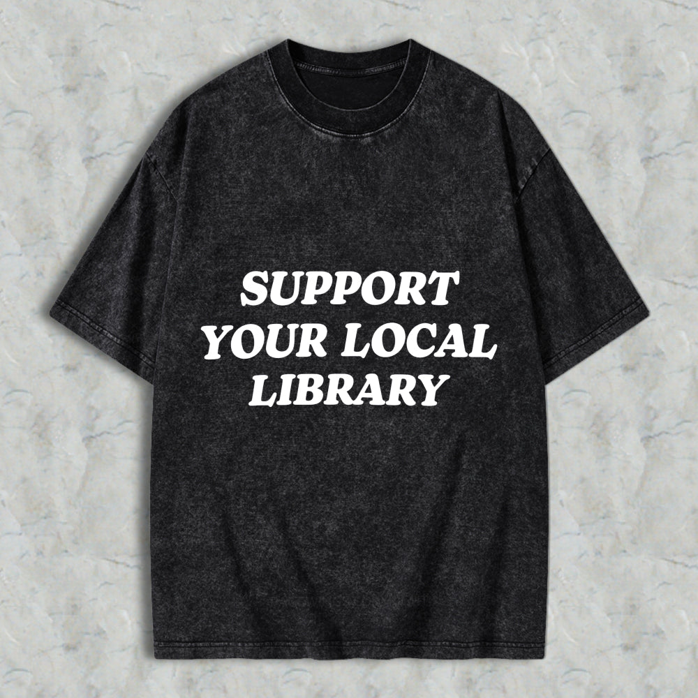 Wardrobecart Support Your Local Library Unisex Washed T-shirt