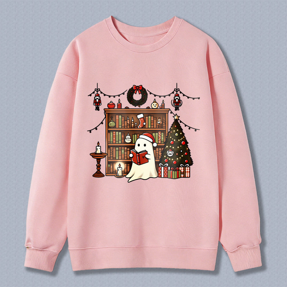 Wardrobecart Ghost Reading Book Christmas Tree Bookshelf Holiday Decor Unisex Classic Sweatshirt