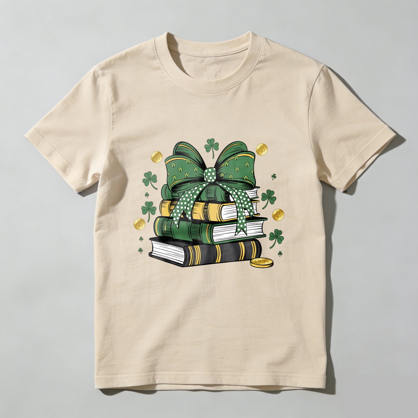 Wardrobecart Green Bow Books Clover Gold Coins Unisex Classic T-shirt