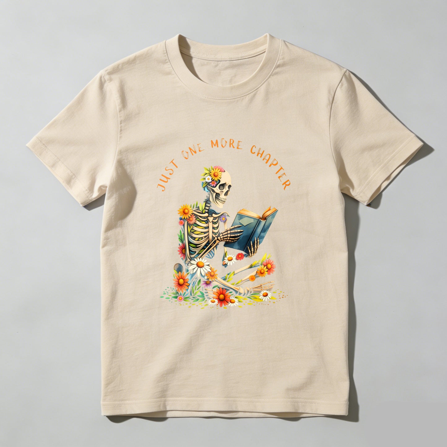 Wardrobecart Skeleton Reading Book With Flowers Unisex Classic T-shirt