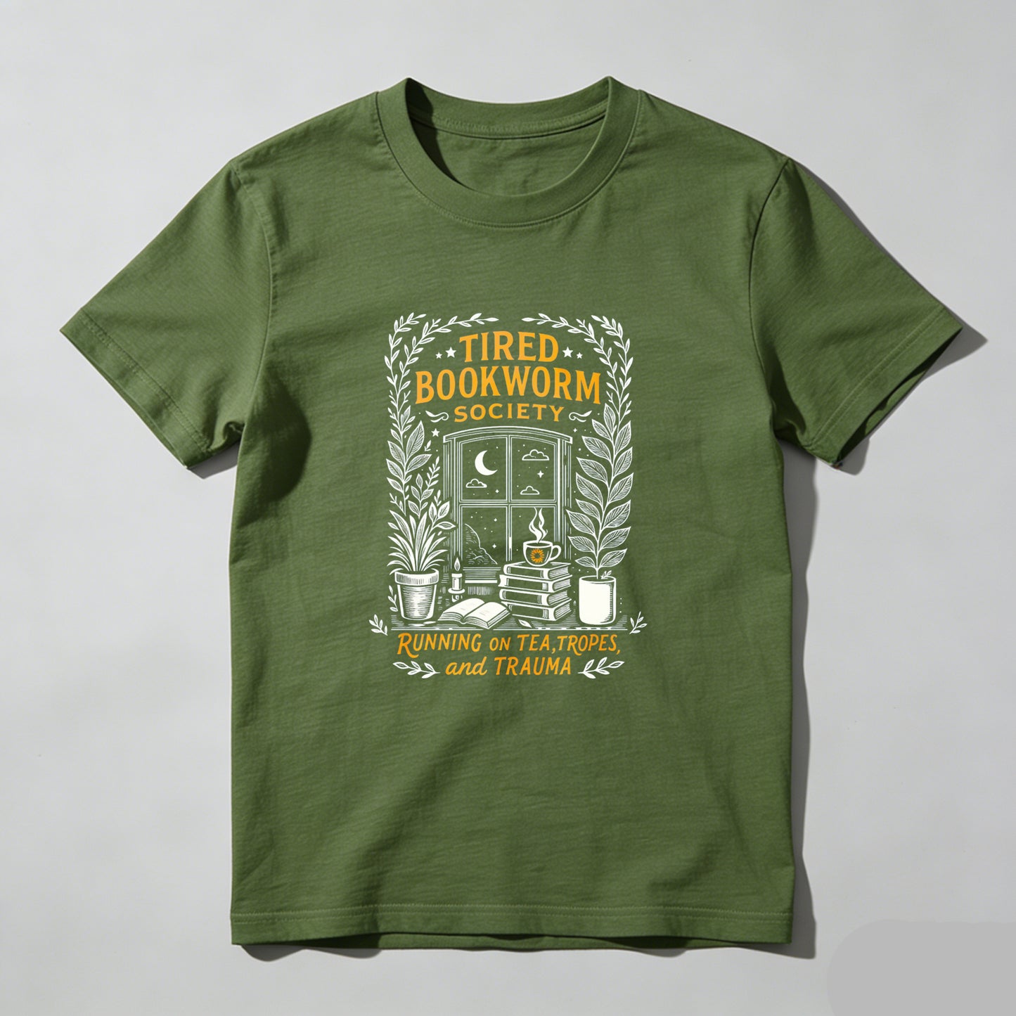 Wardrobecart Tired Bookworm Society Running On Tea Tropes And Trauma Unisex Classic T-shirt