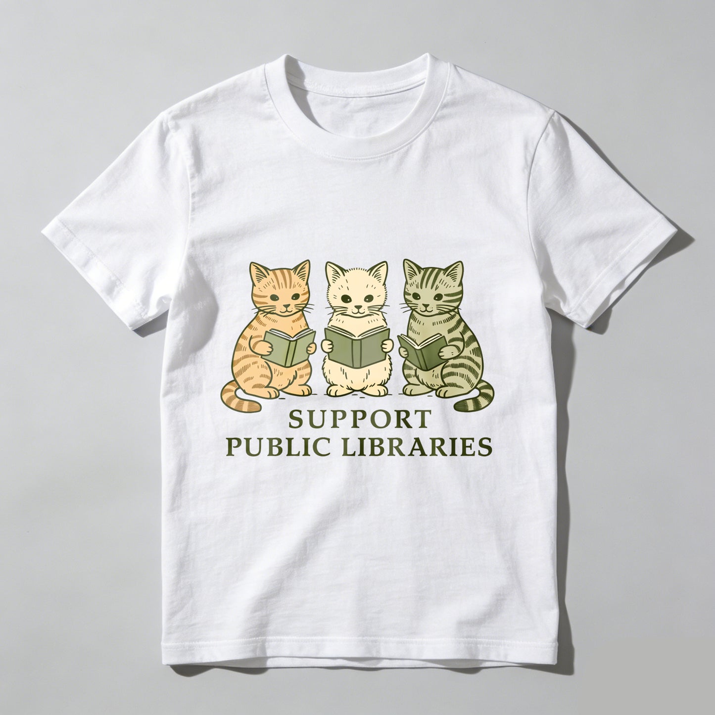 Wardrobecart Three Cats Reading Books Support Public Libraries Unisex Classic T-shirt
