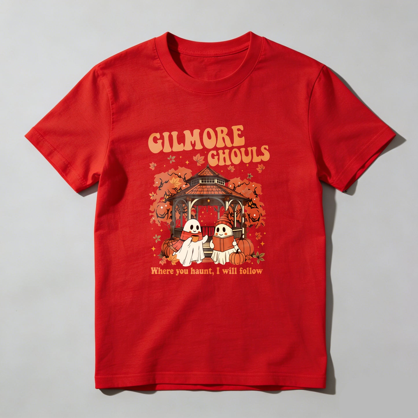 Wardrobecart Gilmore Ghouls Halloween Ghosts Pumpkin Gazebo Autumn Leaves Unisex Classic T-shirt