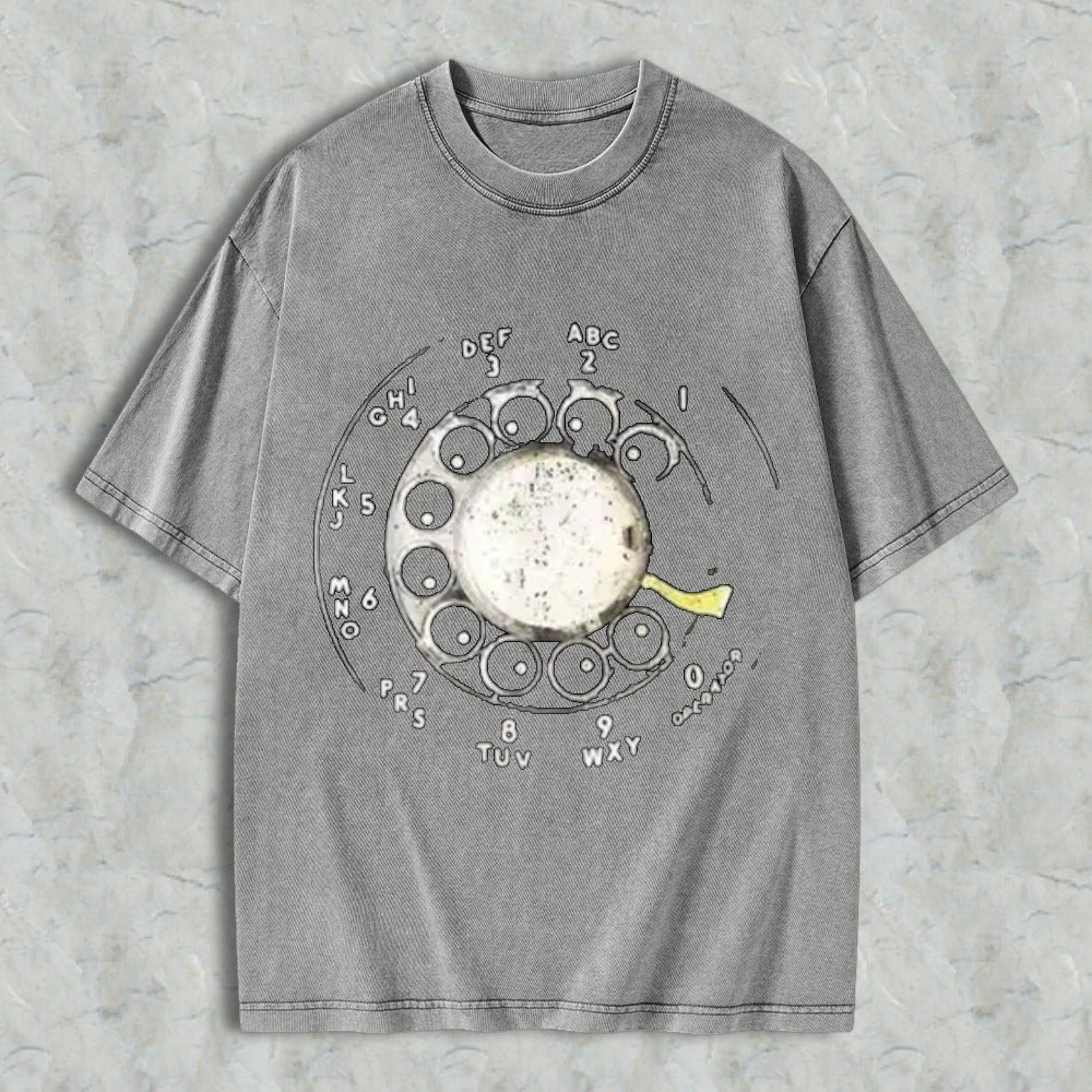 Vintage Rotary Dial Phone Pattern Unisex Washed T-shirt
