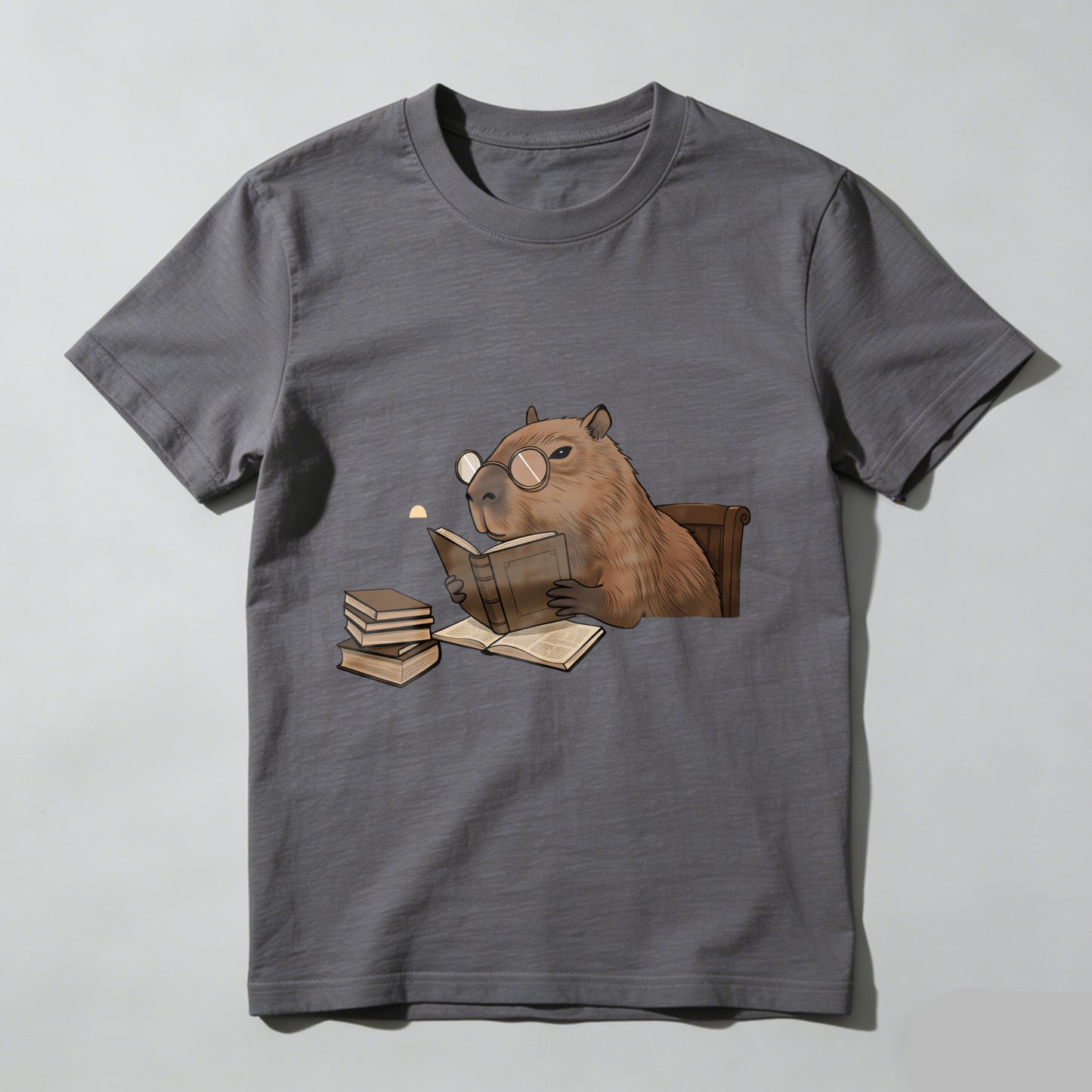 Wardrobecart Capybara Reading Book With Glasses And Stack Of Books Unisex Classic T-shirt