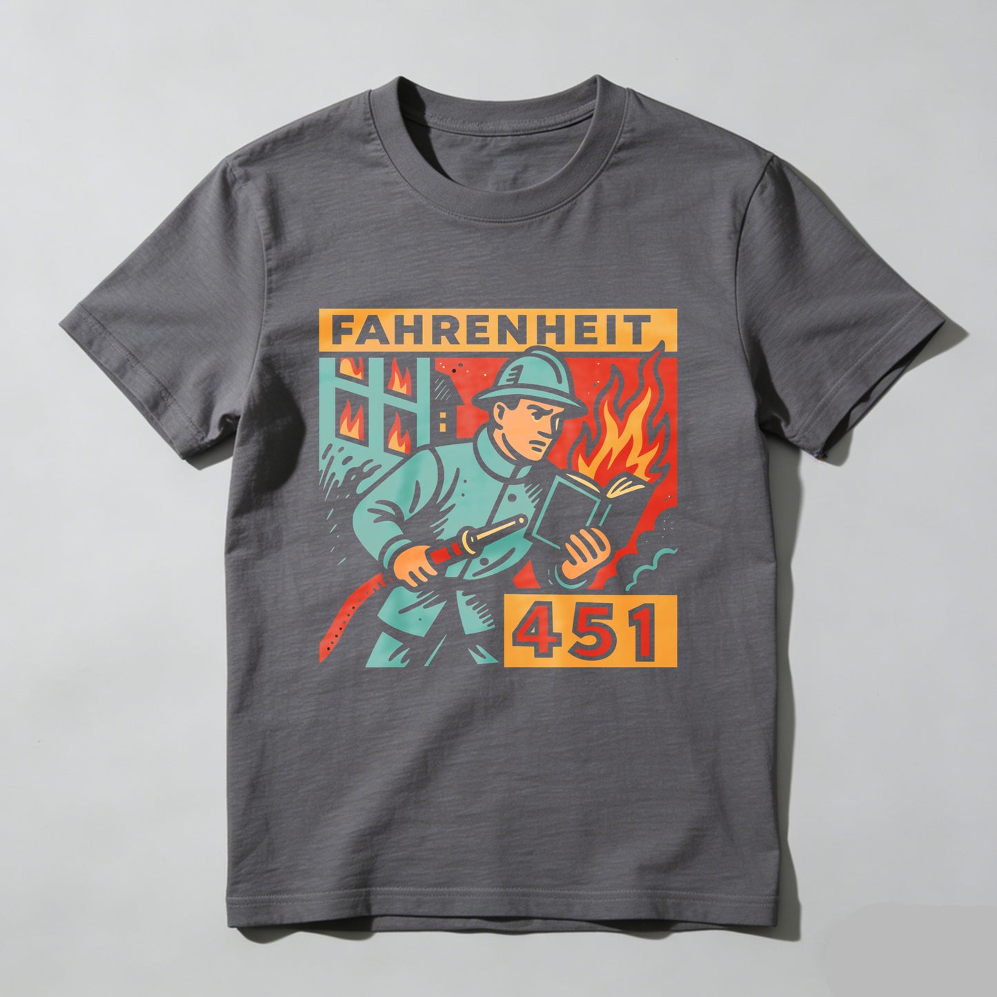Wardrobecart Fireman Holding Book With Flames Behind Unisex Classic T-shirt