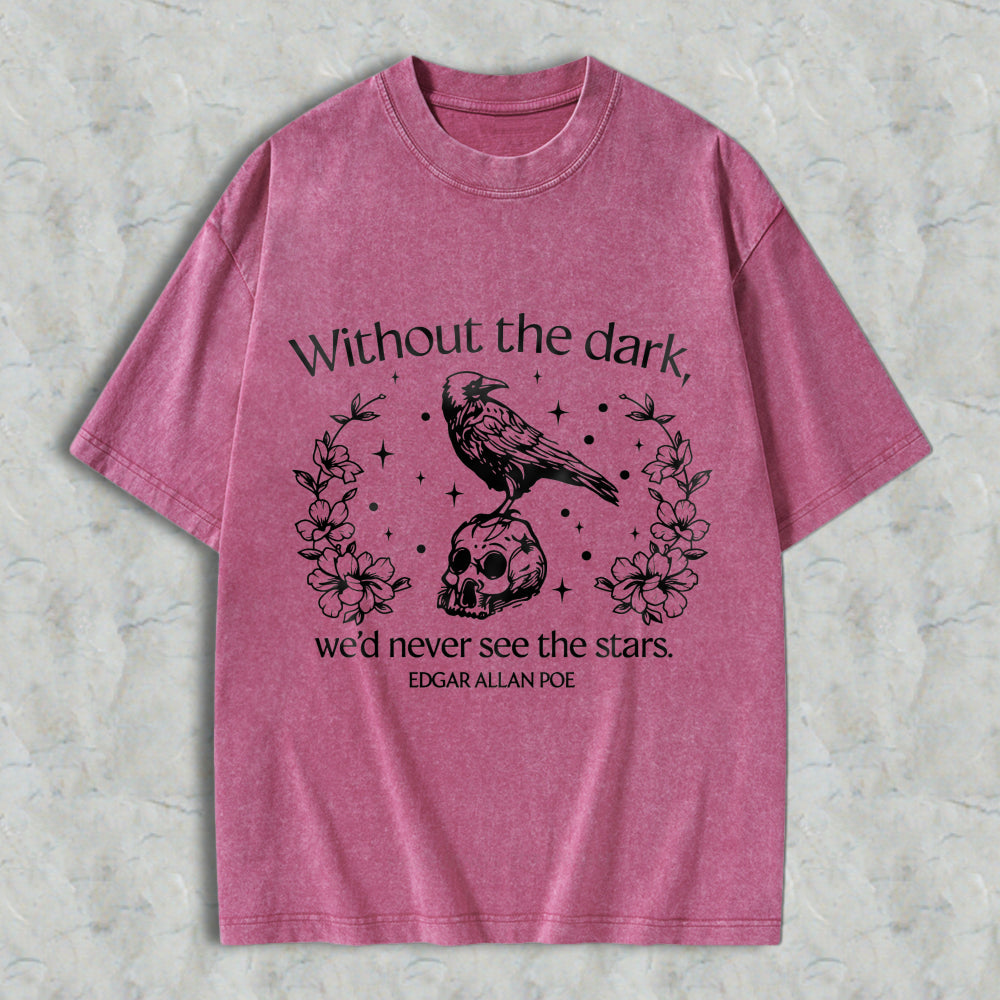 Wardrobecart Raven Skull Floral Stars Quote Unisex Washed T-shirt