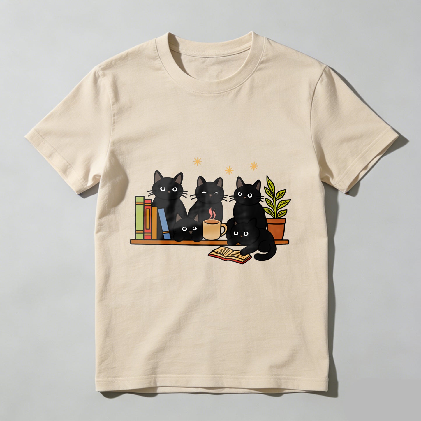 Wardrobecart Cats Books Coffee Plant Stars Unisex Classic T-shirt