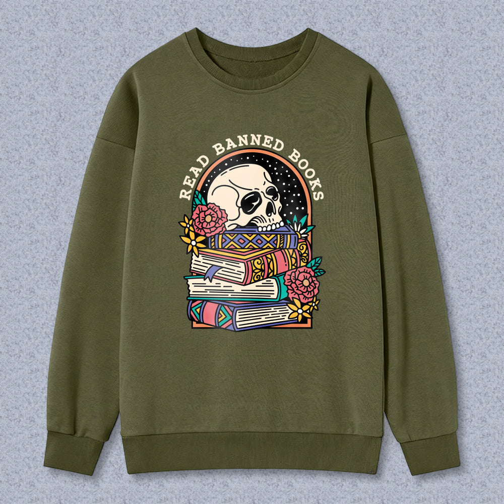 Wardrobecart Skull And Books With Flowers Pattern Unisex Classic Sweatshirt