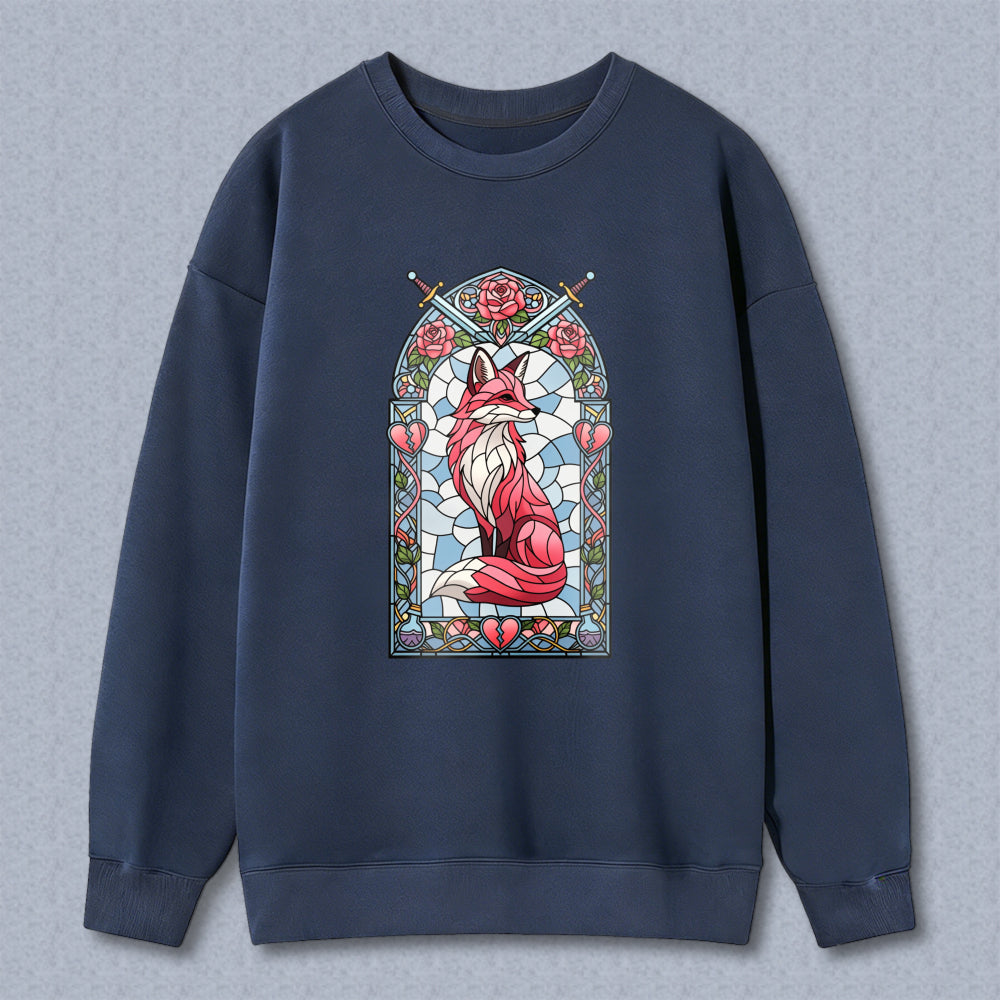Wardrobecart Stained Glass Fox With Roses And Swords Design Unisex Classic Sweatshirt