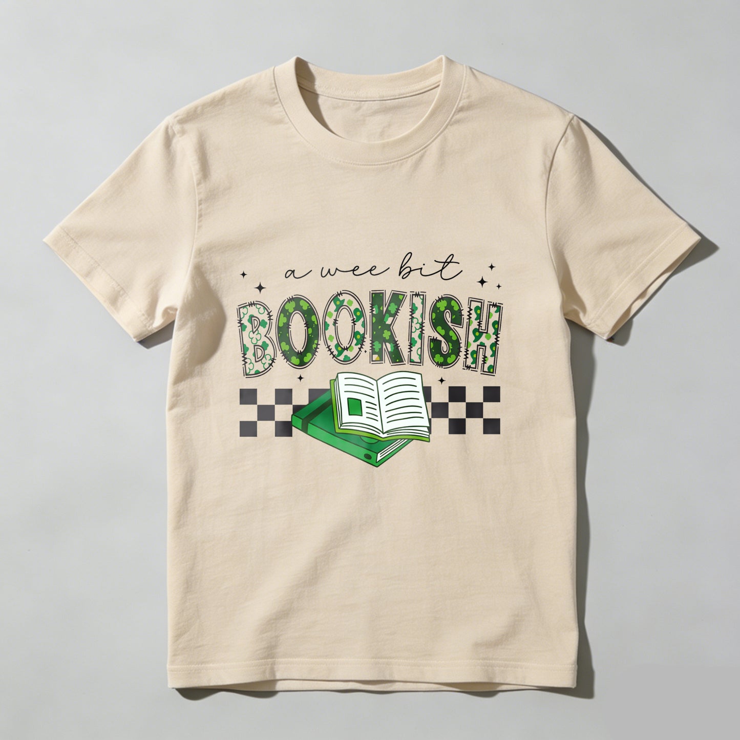Wardrobecart A Wee Bit Bookish With Open Book And Checkered Pattern Unisex Classic T-shirt