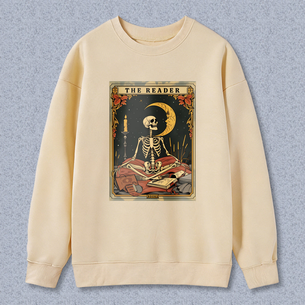 Wardrobecart The Reader Tarot Card Skeleton Moon And Candle Design Unisex Classic Sweatshirt