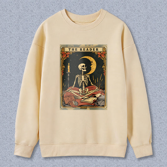 Wardrobecart The Reader Tarot Card Skeleton Moon And Candle Design Unisex Classic Sweatshirt