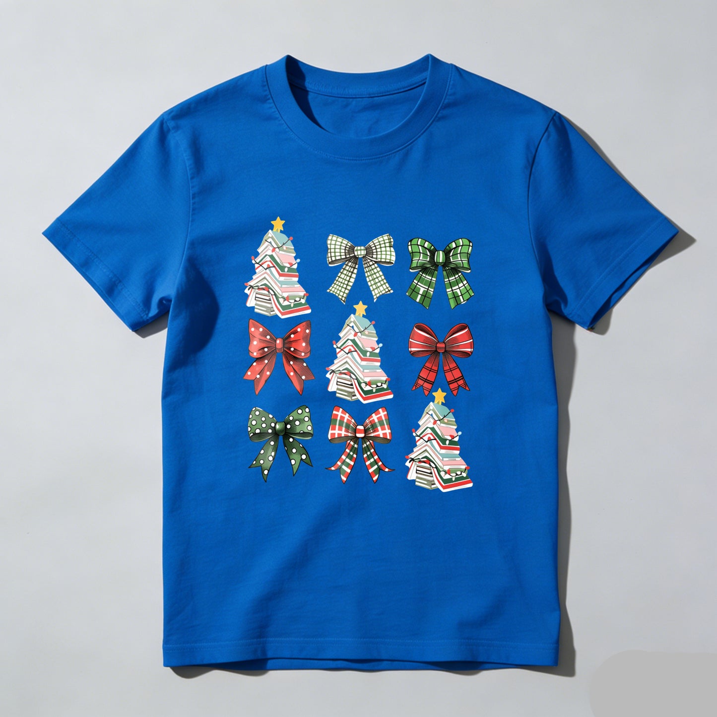 Wardrobecart Christmas Trees And Plaid Bows Pattern Unisex Classic T-shirt