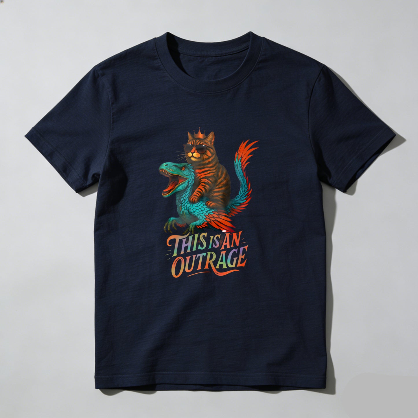 Wardrobecart Cat Riding Dinosaur This Is An Outrage Unisex Classic T-shirt