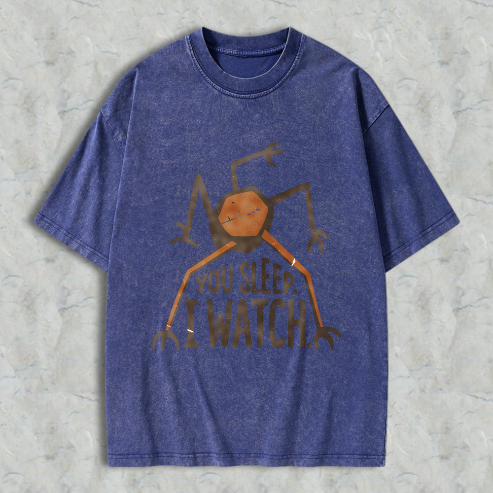 Wardrobecart Spider With Text You Sleep I Watch Unisex Washed T-shirt