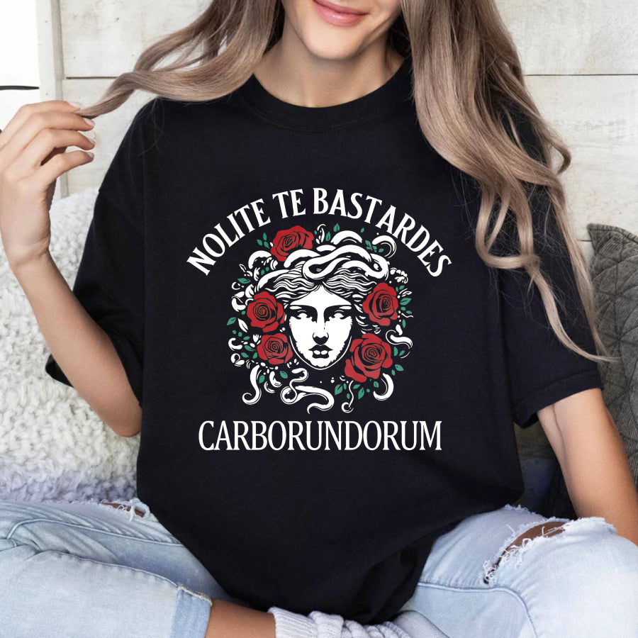 Wardrobecart Nolite Te Bastardes Carborundorum Medusa With Roses And Latin Text Unisex Classic T-shirt