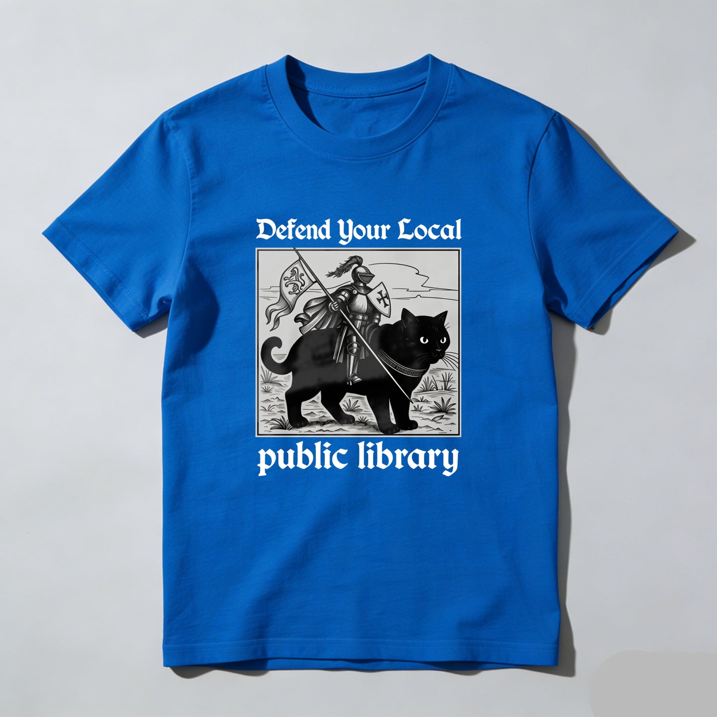 Wardrobecart Defend Your Local Public Library Cat Knight Unisex Classic T-shirt