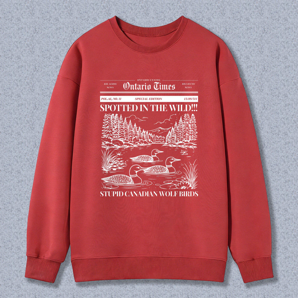 Wardrobecart Ontario Times Spotted In The Wild Stupid Canadian Wolf Birds Pattern Unisex Classic Sweatshirt