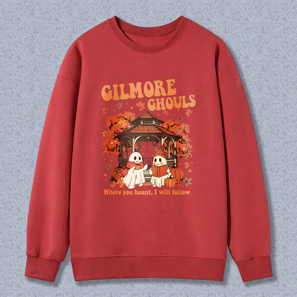 Wardrobecart Gilmore Ghouls Halloween Ghosts Pumpkin Gazebo Autumn Leaves Unisex Classic Sweatshirt