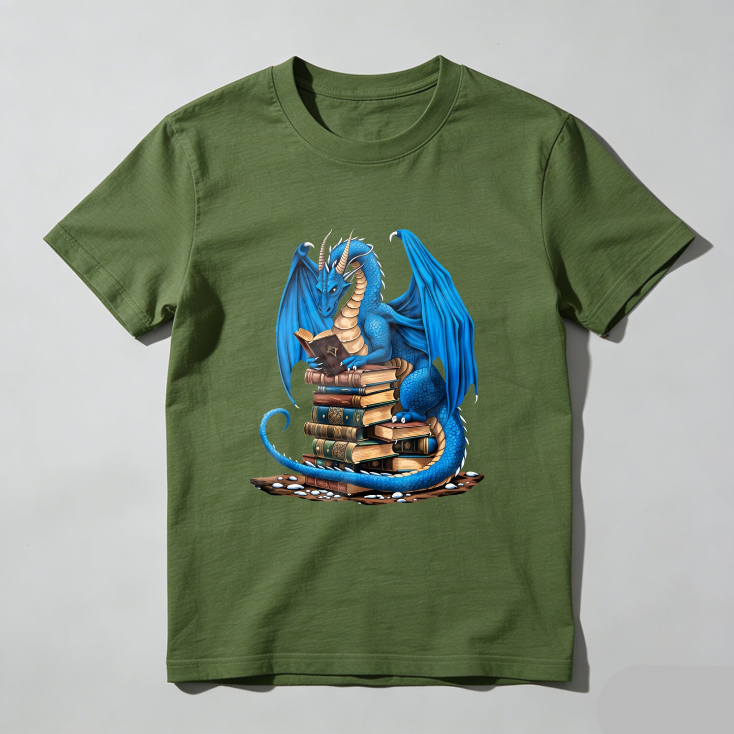 Wardrobecart Blue Dragon Reading Books Stack Unisex Classic T-shirt