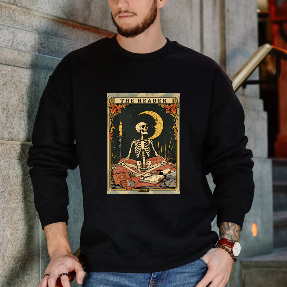 Wardrobecart The Reader Tarot Card Skeleton Moon And Candle Design Unisex Classic Sweatshirt