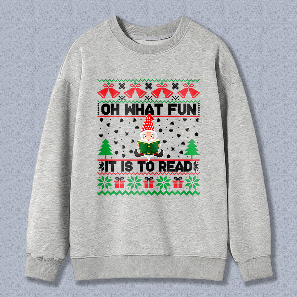Wardrobecart Christmas Gnome Reading Book Pattern Oh What Fun It Is To Read Unisex Classic Sweatshirt
