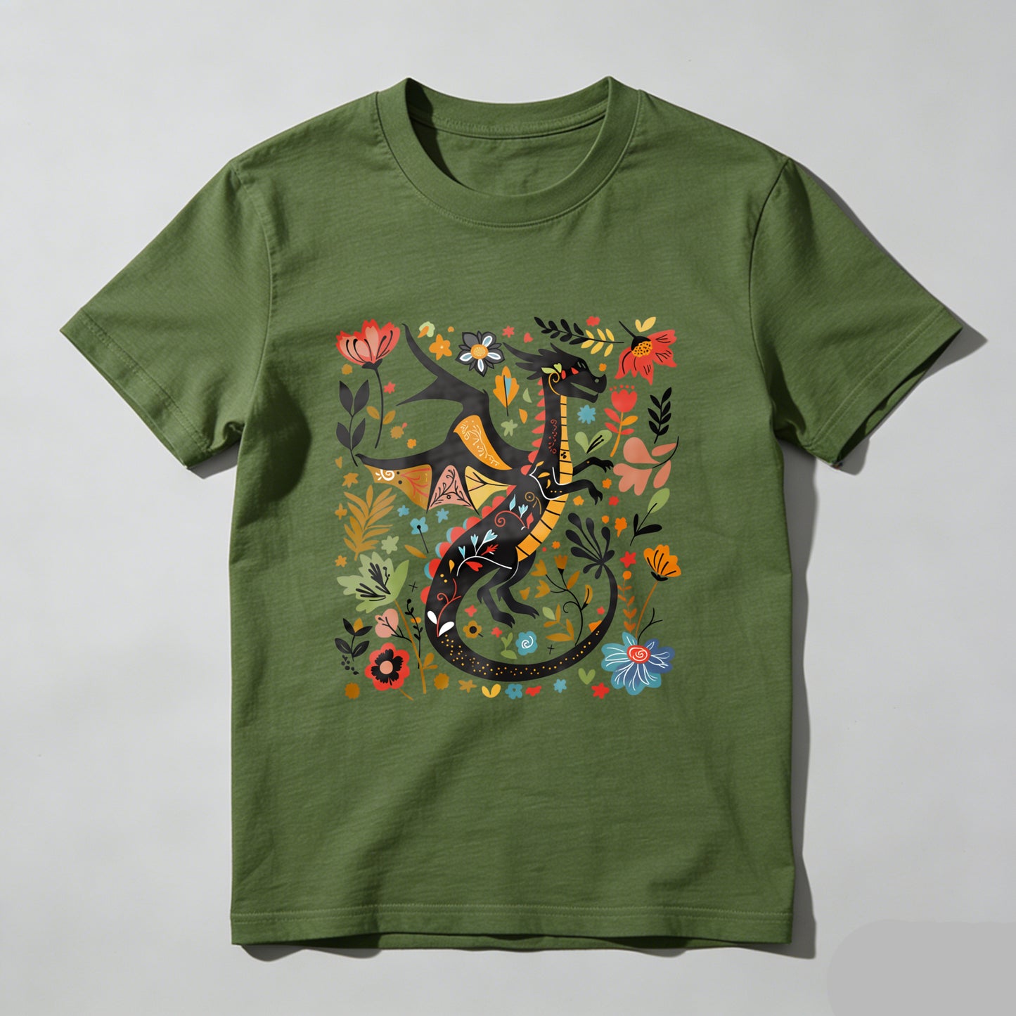 Wardrobecart Colorful Dragon Floral Pattern Design Unisex Classic T-shirt