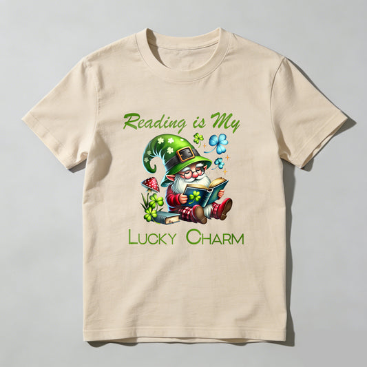 Wardrobecart Gnome Reading Book With Clover Hat Unisex Classic T-shirt