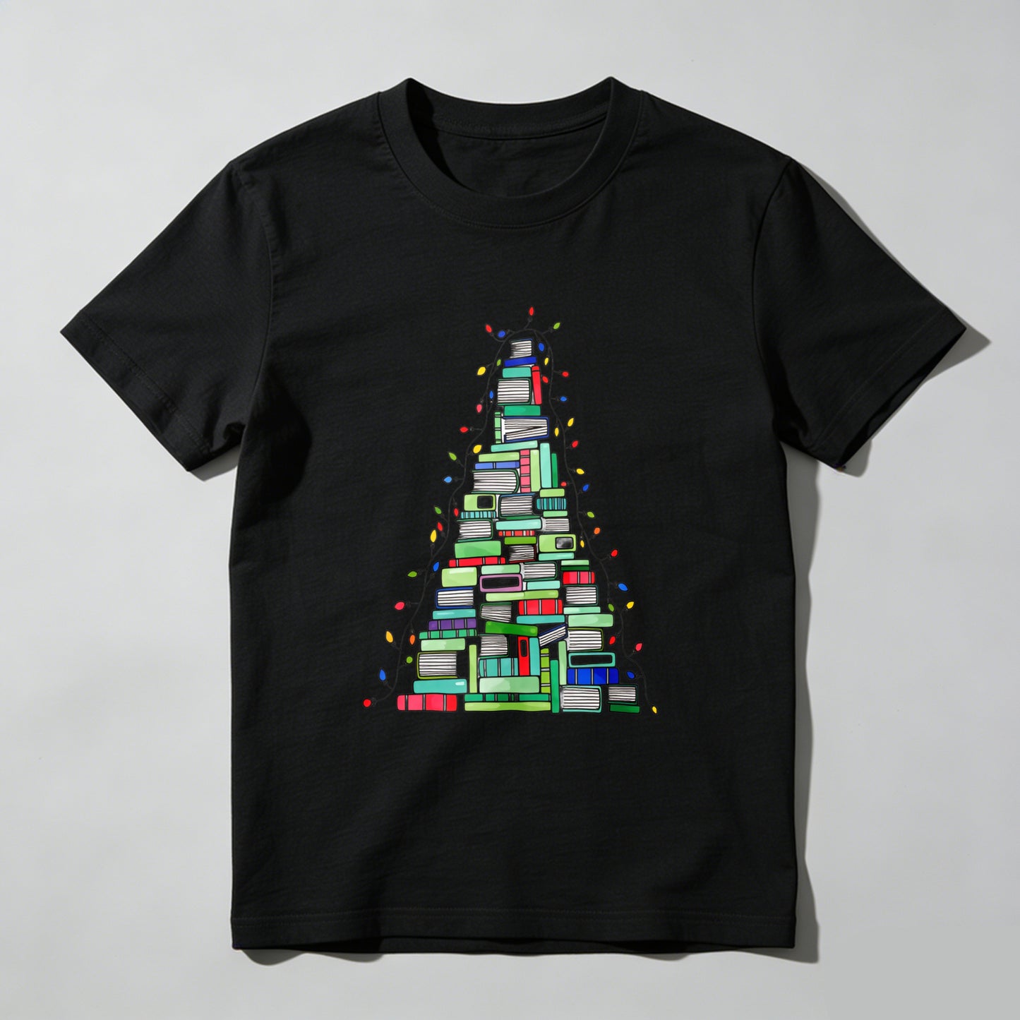 Wardrobecart Books Stacked Into Christmas Tree Shape Unisex Classic T-shirt