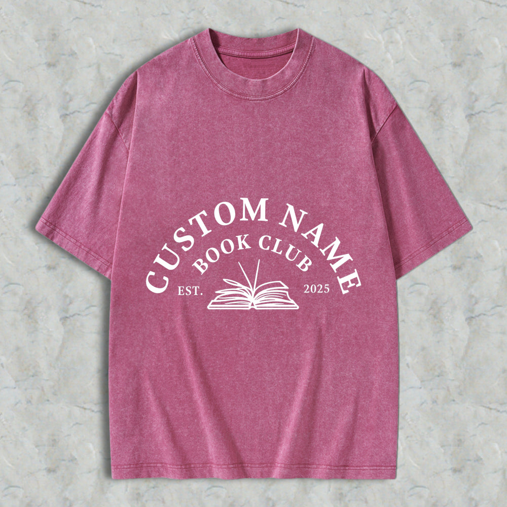 Wardrobecart Custom Name Book Club Est 2025 With Open Book Design Unisex Washed T-shirt