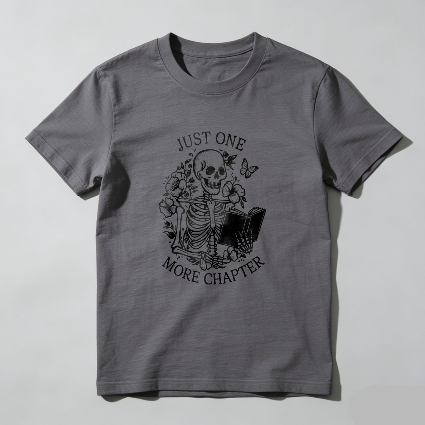 Wardrobecart Skeleton Reading Book With Flowers And Butterfly Unisex Classic T-shirt