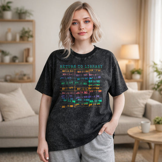Wardrobecart Return To Library Date Stamp Design Unisex Washed T-shirt